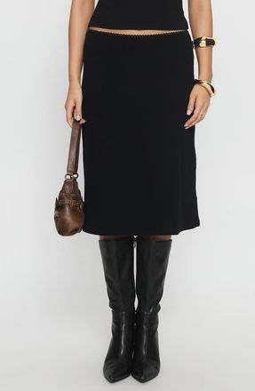 Princess Polly Baseline Stretch Recycled Cotton Rib Midi Skirt in Black at Nordstrom, Size 0