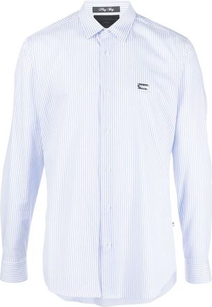 Philipp Plein graphic-print striped shirt - men - Cotton - S - Blue