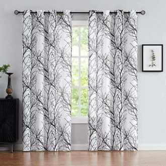 OEM Paneles De Cortina, Ojales En La Parte Superior, Cortinas Transparentes Blancas Y Negras Para Sala De Estar, 243 Cm De Largo, Cortinas Con Estampado D