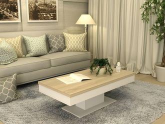 Vente-Unique Coffee Table With Storage - White - Oak Effect Tabletop - ASTULIA in Light Oak