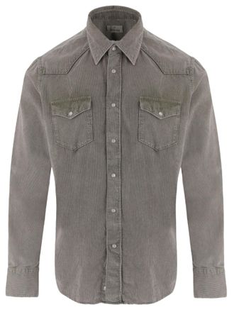 Alessandro Gherardi Grey-Green Flap-Pocket Ribbed Cotton Shirt