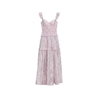 Self Portrait Chiffon Ruffled Maxi Jurk - Dames - Avondkleed - Roze - S - Chiffon - Kleedjes