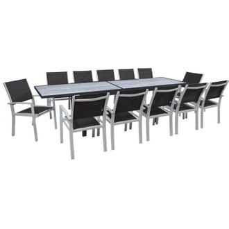 Habitat et Jardin Set da pranzo allungabile Lagos - Tavolo allungabile 200/320 x 105 x 76 cm - 12 sedie - Nero