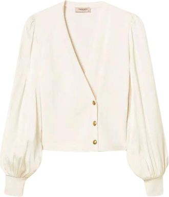 Twinset Jersey de punto asim&eacute;trico cruzado en V - Blouses & Shirts - Mujer - Blanco - L