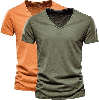 Generic Clearance Bargains Sale Pack of 2 Premium V Neck Cotton T-Shirts for Men UK Plus Size Solid Color Casual Breathable Wicking Short Sleeve Tee Shirt Men