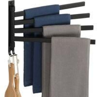 OEM Toallero Con 4 Barras Giratorias De 180&deg;, Toallero De Pared De Acero Inoxidable Sus304, Ideal Para Ba&ntilde;o Y Cocina, Negro Mate, Montaje Con Tornillos, E