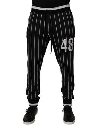 Dolce & Gabbana Mens Black White Stripes Jogger Sweatpants Pants And Cotton
