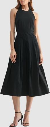 Mila Mae Pleated Halter Cotton Midi Sundress in Black at Nordstrom Rack, Size X-Large