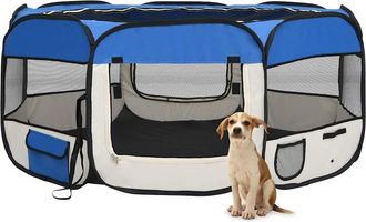 vidaXL Vidaxl - Parque De Perros Plegable Y Bolsa Transporte Azul 145x145x61cm