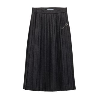 Prada Rokken, Dames, Grijs, S, Wol, Geplooide Midi Rok