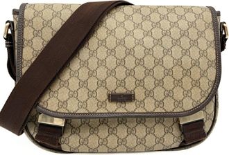 Gucci Beige Brown Gg Supreme Canvas Leather Shoulder Bag (Pre-Owned)