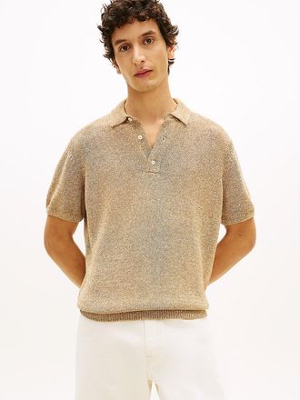 Tommy Hilfiger Mens New York Label Relaxed Heathered Polo - Beige - L