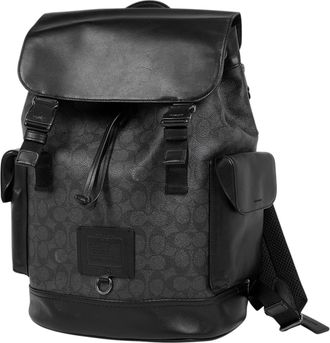 Coach Black Signature Line Coated Canvas Leather Backpack (Pre-Owned)