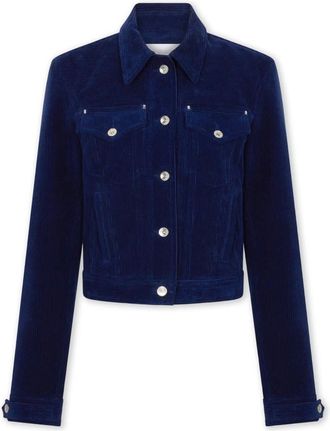 Paco Rabanne Jassen, Dames, Blauw, 2Xs, Blauwe Velvet Trucker Jacket met Snapknopen