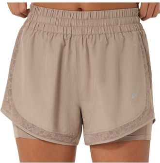 Asics Nagino Run 2in1 Short Laufshorts f&uuml;r Damen | beige/braun