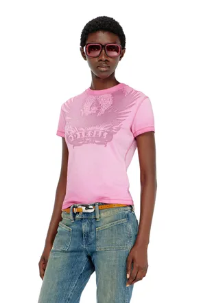 Diesel Slim T-shirt with d&eacute;vor&eacute; Phoenix - T-Shirts - Woman - Pink
