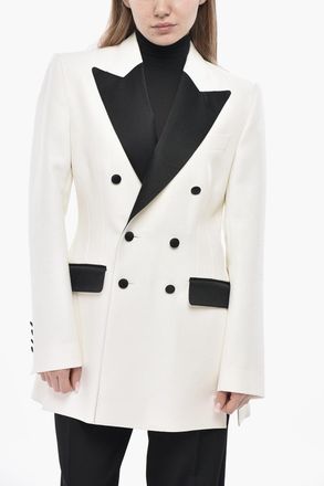 Dolce & Gabbana Blazer Doppiopetto in Misto Lana con Dettagli a Contrasto in Satin Dolce & Gabbana