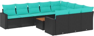 vidaXL Set De Sof&aacute;s De Jard&iacute;n 11 Pzas Y Cojines Rat&aacute;n Sint&eacute;tico Negro Vidaxl