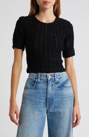 Ciebon Janet Texture Puff Sleeve Crop Top in Black at Nordstrom Rack, Size X-Small