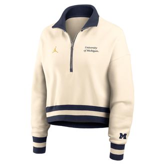 Nike Jordan Womens Michigan Legacy Jordan Brand College Cropped 1/4-Zip Crew in Brown | 0JO80C38MWN-FFD
