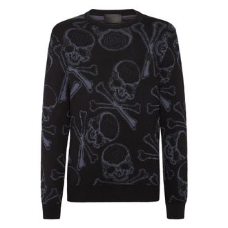 Philipp Plein Truien & Vesten, Heren, Zwart, 4Xl, Katoen, Cotton Pullover Ronde Hals Skull&Bones