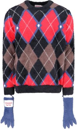 Charles Jeffrey Loverboy Fluffy Gloves Sweater In Multicolor Nylon Diamond Pattern