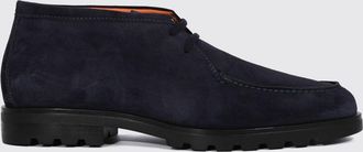 Santoni Polacchino in pelle scamosciata blu con chiusura stringata e suola dentellata