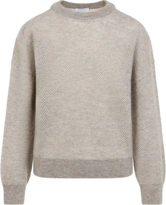 Brunello Cucinelli Wafel gebreid - Dames - Ronde hals truien - Bruin - M - Nylon - Truien & Vesten