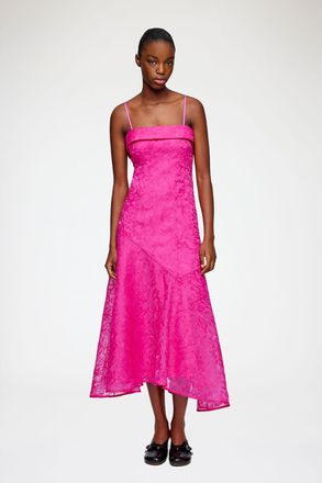 Ganni Dress in Pink Shibori Organza - Size 34 Raspberry Rose