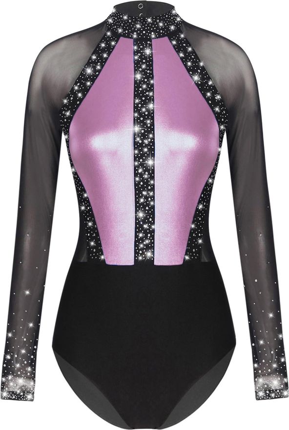 Damen-Gymnastikanzug | Langarm-Overall Mit Strass | Für Ballett, Tanz & Eiskunstlauf