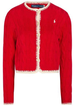 Polo Ralph Lauren Logo-embroidery Cable-knit Stretch-cotton Cardigan - Red - S (UK8-10 / S)