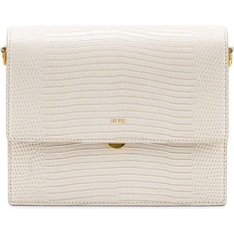 JW PEI Mini Flap Croc Embossed Faux Leather Shoulder Bag in Ivory Lizard at Nordstrom
