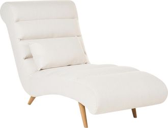 Beliani Chaise Longue Moderna De Tela Div&aacute;n Sala De Estar Patas Efecto Madera Blanco Crema Rives