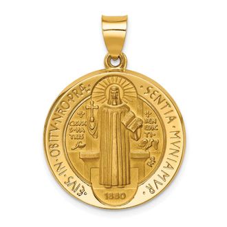 Diamond2Deal 14k Yellow Gold and Satin St. Benedict Reversible Hollow Medal Pendant
