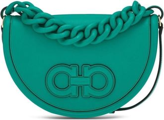 Ferragamo Aura logo patch shoulder bag - women - CALFSKIN/Lambskin/CALFSKIN - OS - Green