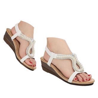 Generic Wedge Sandals For Women Ladies Rhinestone Shoes Fashionable Hollow Solid Color Casual Womens Wedge Sandal Comfortable Sandals Dressy Shoes With Arch S