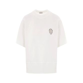Brunello Cucinelli Katoenen jersey T-shirt met geborduurd logo - Dames - Tops - Wit - Maat: M Katoen