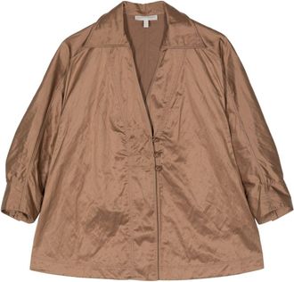 Shiatzy Chen knot-detail crinkled shirt - women - Polyester/Metallic Fibre/Cotton - 38 - Brown