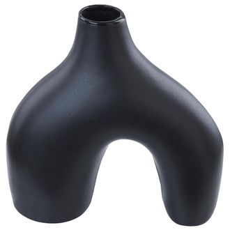 Beliani Florero De Porcelana Negro 30 Cm Hecho A Mano Accesorio Moderno Lamia