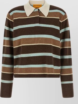 Guest In Residence cashmere cropped striped long-sleeve polo shirt