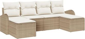 vidaXL Garden Sofa Set with Cushion 6 pcs Beige Poly rattan Vidaxl