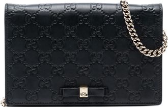 Gucci Pre-owned Womens Mini Guccissima Bow Signature Wallet On Chain - Black Leather - One Size