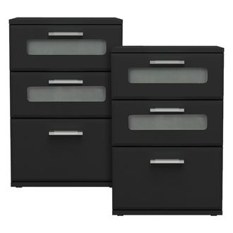 ML Design Ml-design - 2x Mesitas De Noche Con 3x Cajones 40 X 60 X 38 Cm Negro Mesa Auxiliar Con Inserto De Vidrio C&oacute;moda Lisa De Madera Mueble Cajonera Consola
