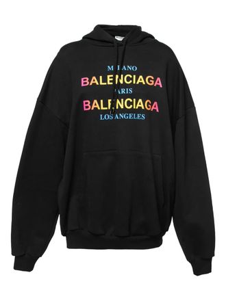 Balenciaga logo-print hoodie - women - Cotton - M - Black