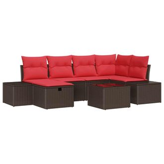 vidaXL Conjunto De Sof&aacute; De Jard&iacute;n 7 Pcs Marr&oacute;n Rat&aacute;n Sint&eacute;tico Vidaxl