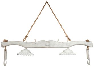 Biscottini International Lampadario Juego Trabajado Artesanalmente De Madera Maciza De Tilo Con Pantallas Corrugadas De Cer&aacute;mica Blanca