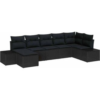 vidaXL Conjunto De Sof&aacute; De Jard&iacute;n 7 Pcs Negro Rat&aacute;n Sint&eacute;tico