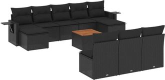 vidaXL Set De Sof&aacute;s De Jard&iacute;n 11 Pzas Y Cojines Rat&aacute;n Sint&eacute;tico Negro Vidaxl