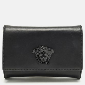 Versace Palazzo Medusa Black Leather Flap Clutch