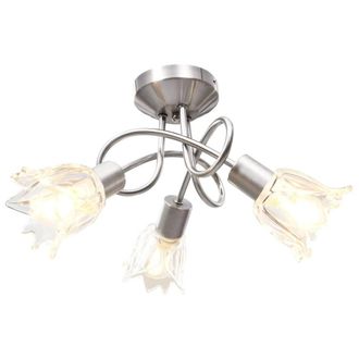 Berkfield Home Ceiling Lamp with Transparent Glass Shades for 3 E14 Bulbs Tulip in Silver